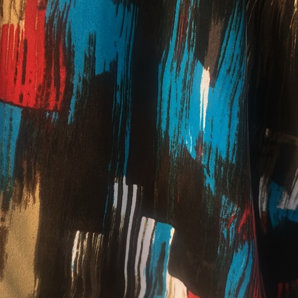 Evan Picone faux wrap top-multi color with brown, turquoise and tan tones. - Picture 2 of 2